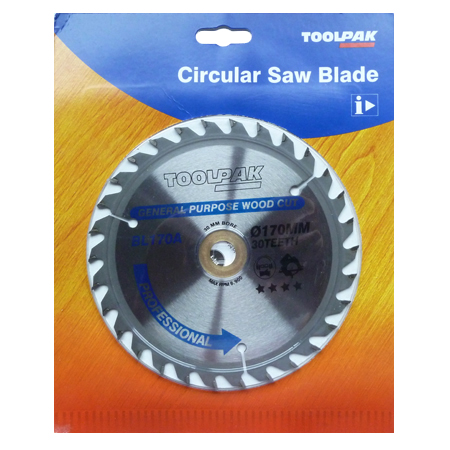 TCT Circular Saw Blade 170mm x 30mm x 30T Professional Toolpak 